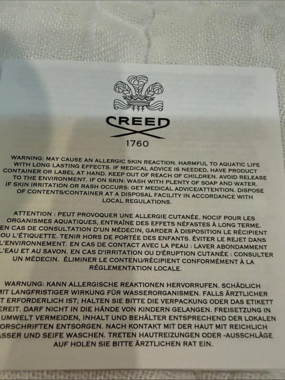 Creed White Candle with Gold Plaque